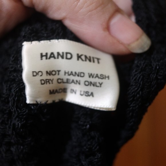 Robin Richman Black Open Knit Key Hole Flare Sleeve Top Hand Knit USA - Picture 8 of 8